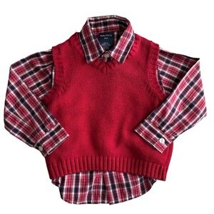 Nautica Kids Plaid Shirt with Gymboree Red Sweater Vest Size 24 Months